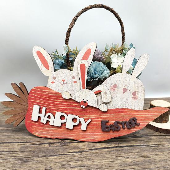 Easter Hanging Tag Pendant Cartoon Rabbit And Carrot Shape Hanging Colorfast Reusable Wooden Thick Anti-crack Porch Garden Door Decoration Sign
