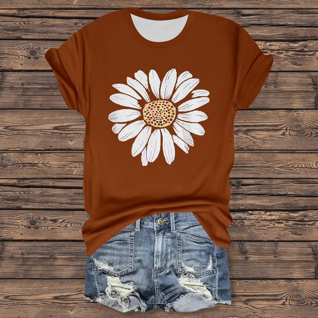 Женская повседневная футболка с принтом, пуловер с круглым вырезом, топ с короткими рукавами