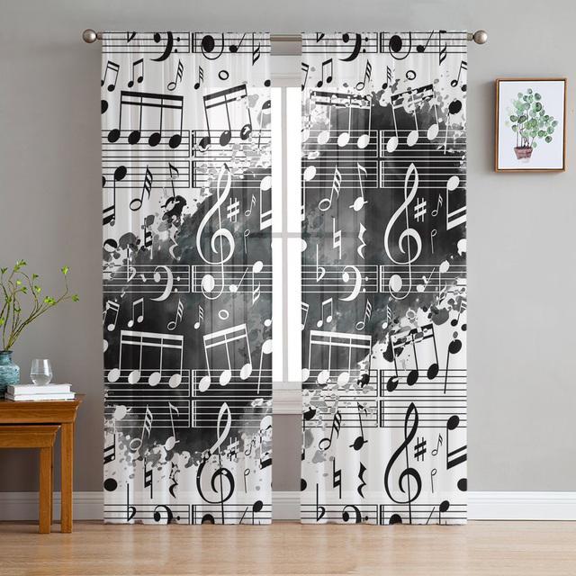 Волна воды музыка черно-белые музыкальные ноты прозрачные шторы для гостиной спальни украшения оконные вуали утренняя тюлевая занавеска