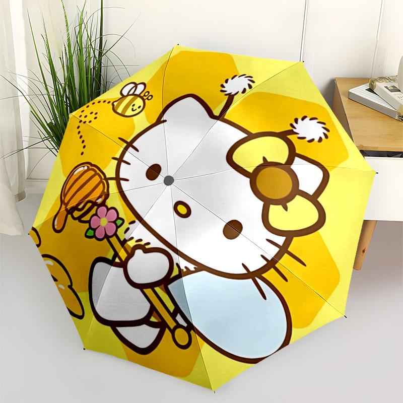 1pc Hello Kitty Honey Bee Auto Open/close Umbrella, Portable Travel Umbrella, Everyday Use - Outdoor Accessory, Artistic Pattern, Compact Design, Fash