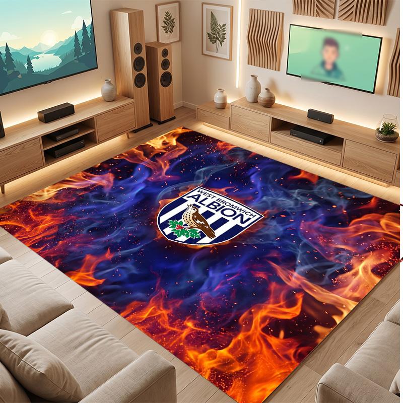 West Bromwich Albion Football Print Crystal Velvet Rug, Comfortable Water Absorbent Non Slip Indoor Floor Carpet