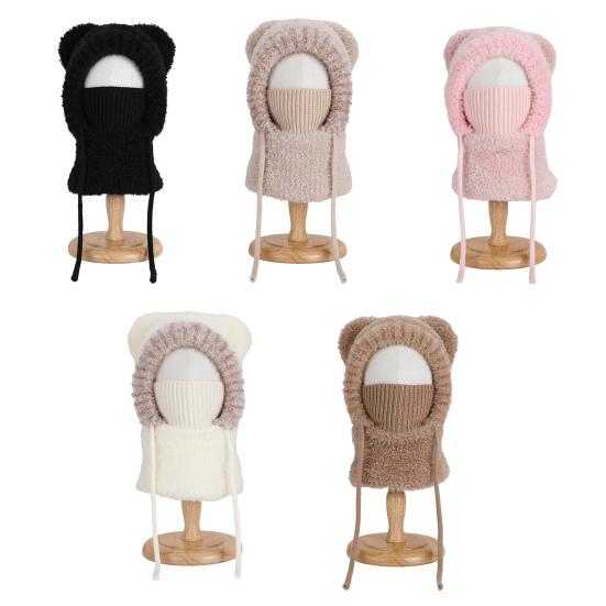 Детская шапка плюшевая с ушками медведя, теплая, ветрозащитная, зимняя, с защитой лица и функцией шейного платка, вертикальный головной убор