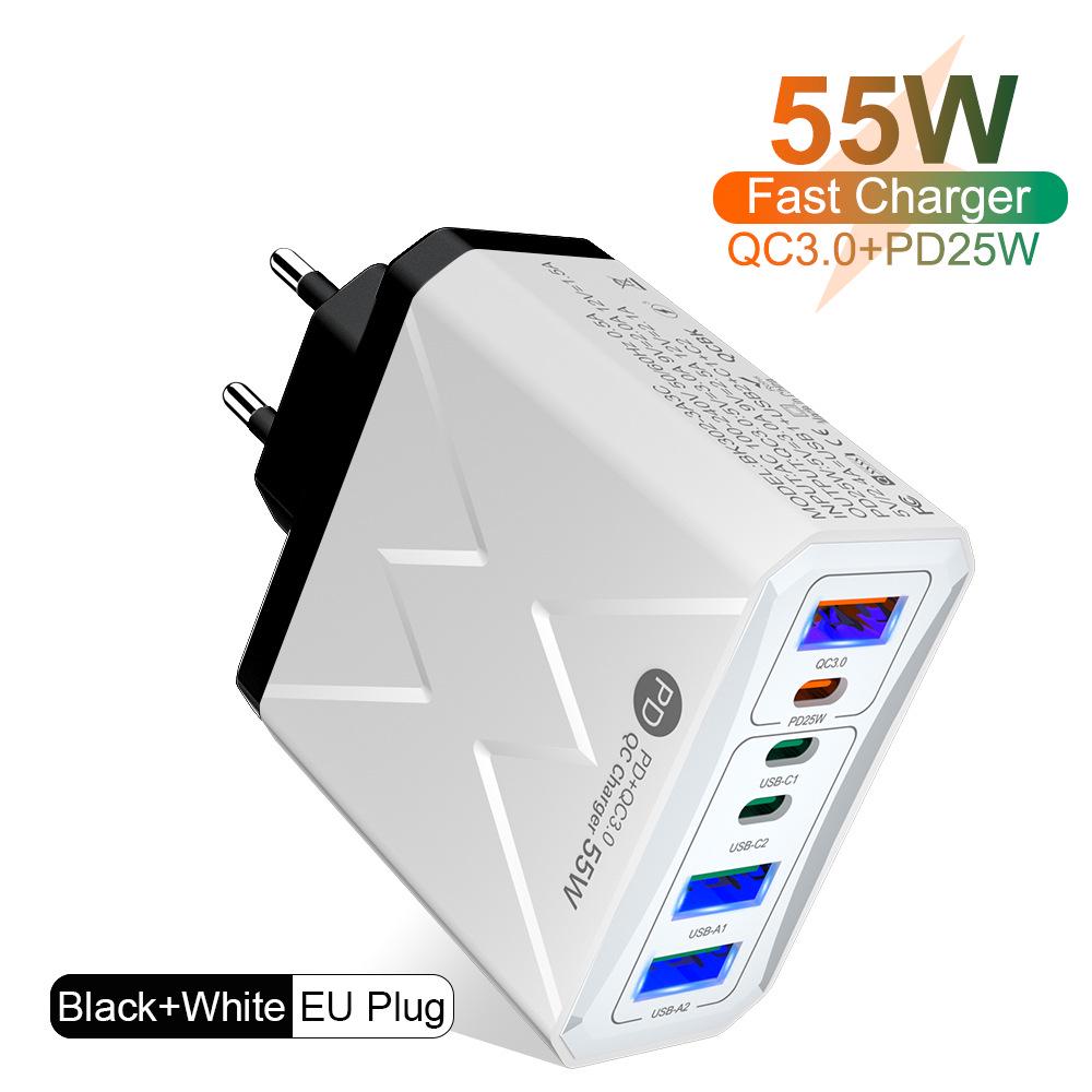 PD25W 3USB 3PD55W Fast Charger, 6-Port Mobile Charger with QC3.0, Multi-Standard Fast Charging Adapter