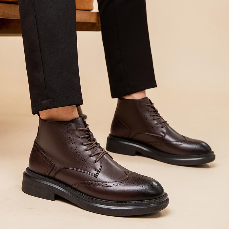 Броги Мужские ботинки из натуральной кожи Модный джентльменский стиль Бизнес Офис На открытом воздухе Формальная вечеринка Качественная взрослая обувь Черный