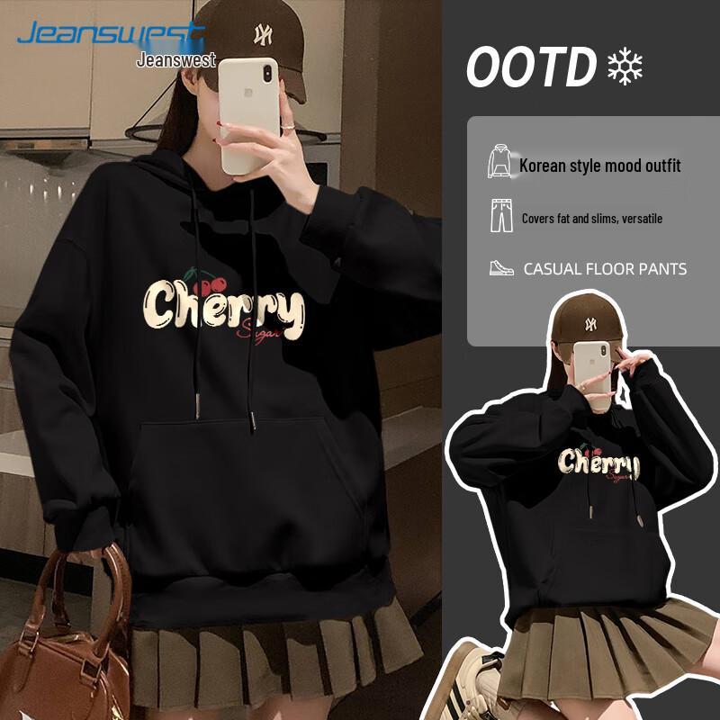 JEANSWEST Women's Cherry Candy Loose Fit Hooded Sweatshirt