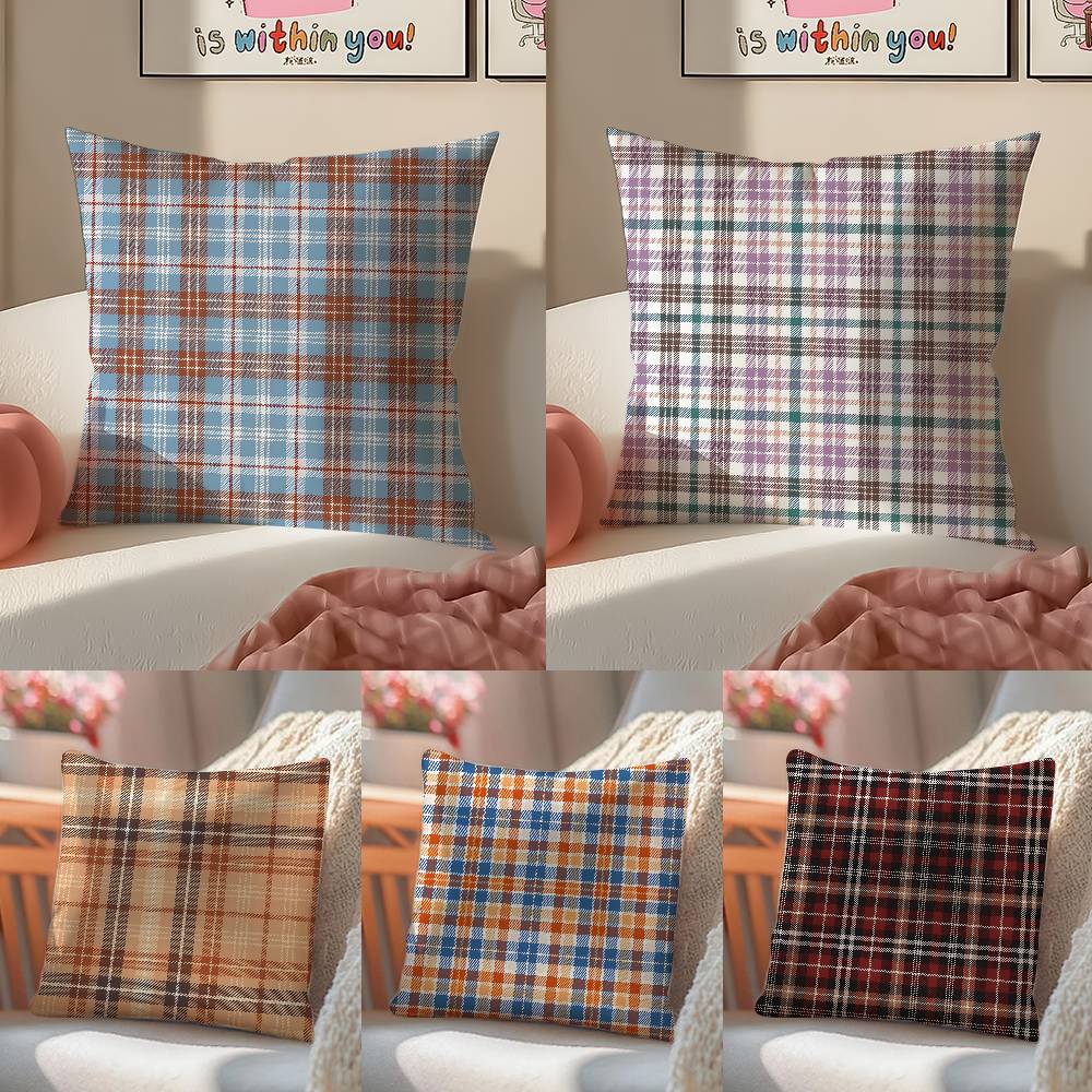 Fashionable Check Pattern Design Pillow Case Comfort Sofa Bed Silky Elegant Invisible Zipper Decorative Cushion Cover