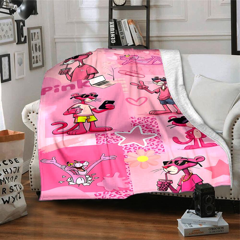 1Pc Pink Panther Collage Blanket Soft Throw Blanket For Home Bedroom Bed Sofa Travel Office Solid Christmas Blanket