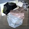 Women's Simple Breathable Sexy Satin Patchwork Mesh Low Waist Comfortable Antibacterial Briefs Underwear