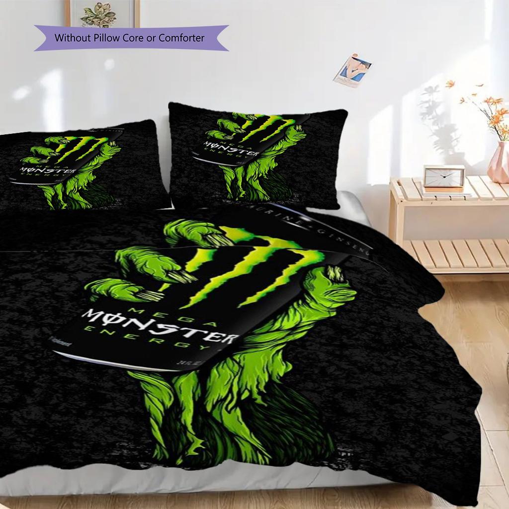 Monster Energy Power Sip Three-piece set(1 * duvet cover + 2 * pillowcase, without core) Duvet cover and pillowcase Christmas birthday gift