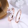 Luxury Rose Gold Rings Set for Women Thin Princess Cut Cubic Zirconia Fashion Wedding Jewelry Size 6-10