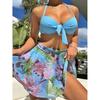 Тропический купальник из 3 предметов с лямкой на шее, пуш-ап, пляжная рубашка, купальники для женщин, 2024, купальный костюм, женская пляжная одежда