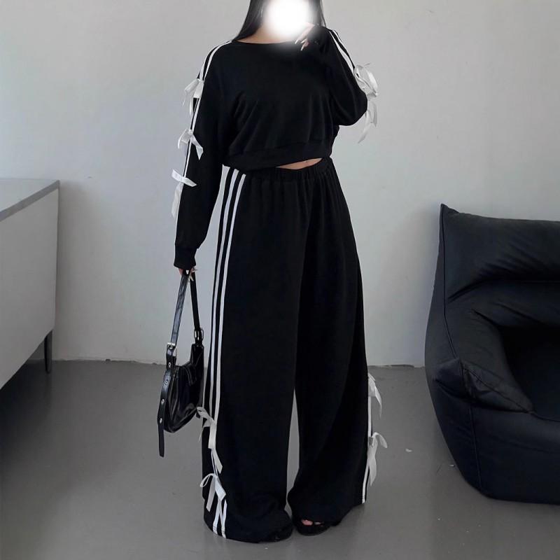 Womens Streetwear Hoodie Set With Side Bow Detail Slim Fit Long Sleeve Casual Outfit