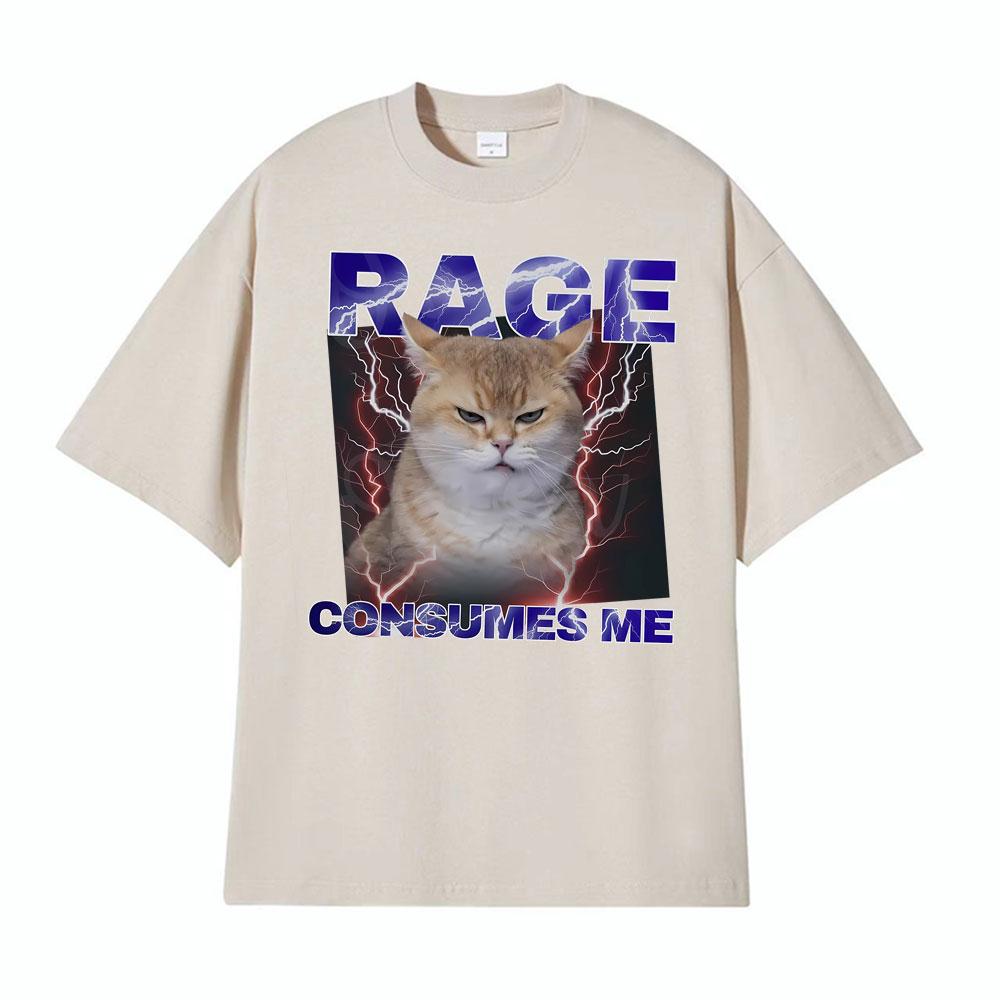 Funny Rage Consumes Me Comfort Angry Cat Meme Graphic TShirts Unisexs Clothing Vintage Classic 100 Cotton Oversized T Shirt Tops