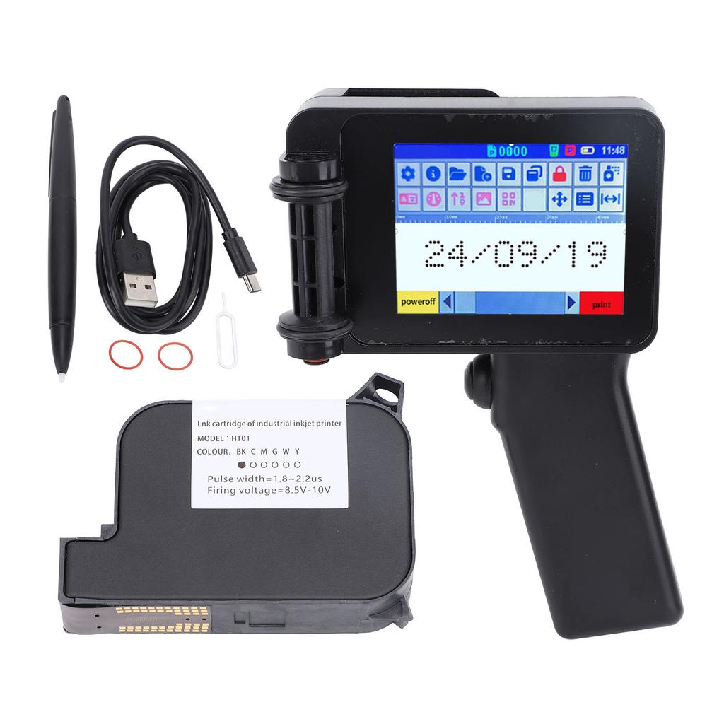Ручной струйный принтер с картриджем 4,3-дюймовый светодиодный сенсорный экран Портативная печатная машина для текста штрих-кода даты этикетки