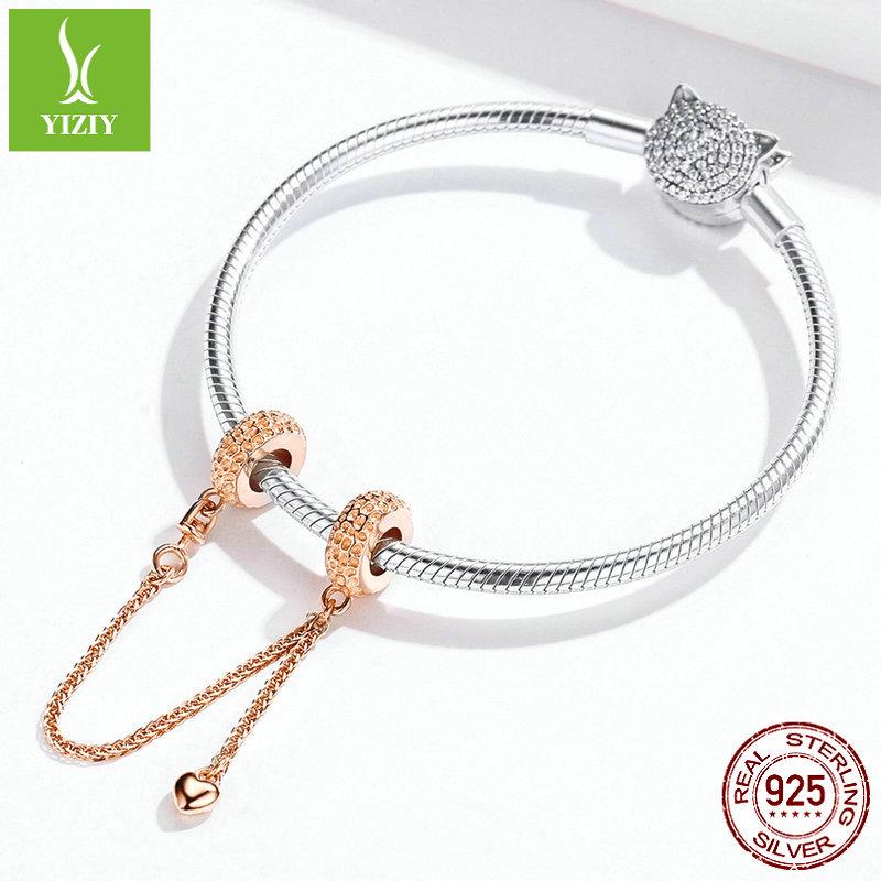 Браслет из серебра S925 с бусинами Ziyun, силиконовыми аксессуарами и страховочной цепочкой-шиной