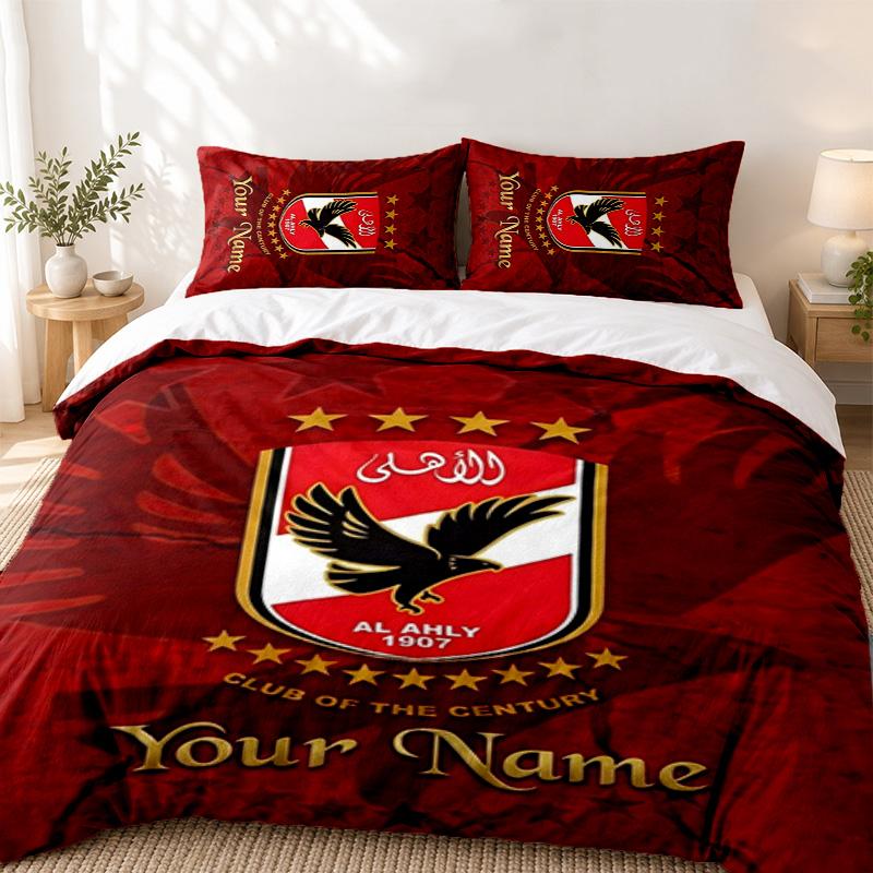 Al Ahly FC Custom Name 3pc set Perfect for bedroom use Comfortable bedding set includes a duvet cover and two pillowcases Ideal birthday or Christmas