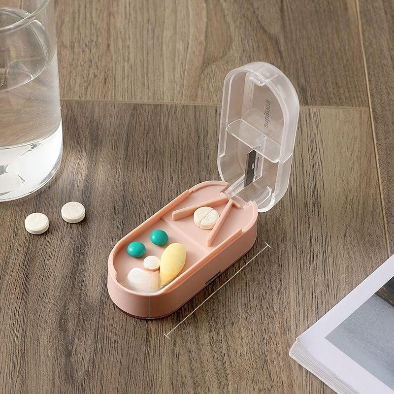 Plastic Pill Cutter And Divider Box With Cover For Home And Travel Use