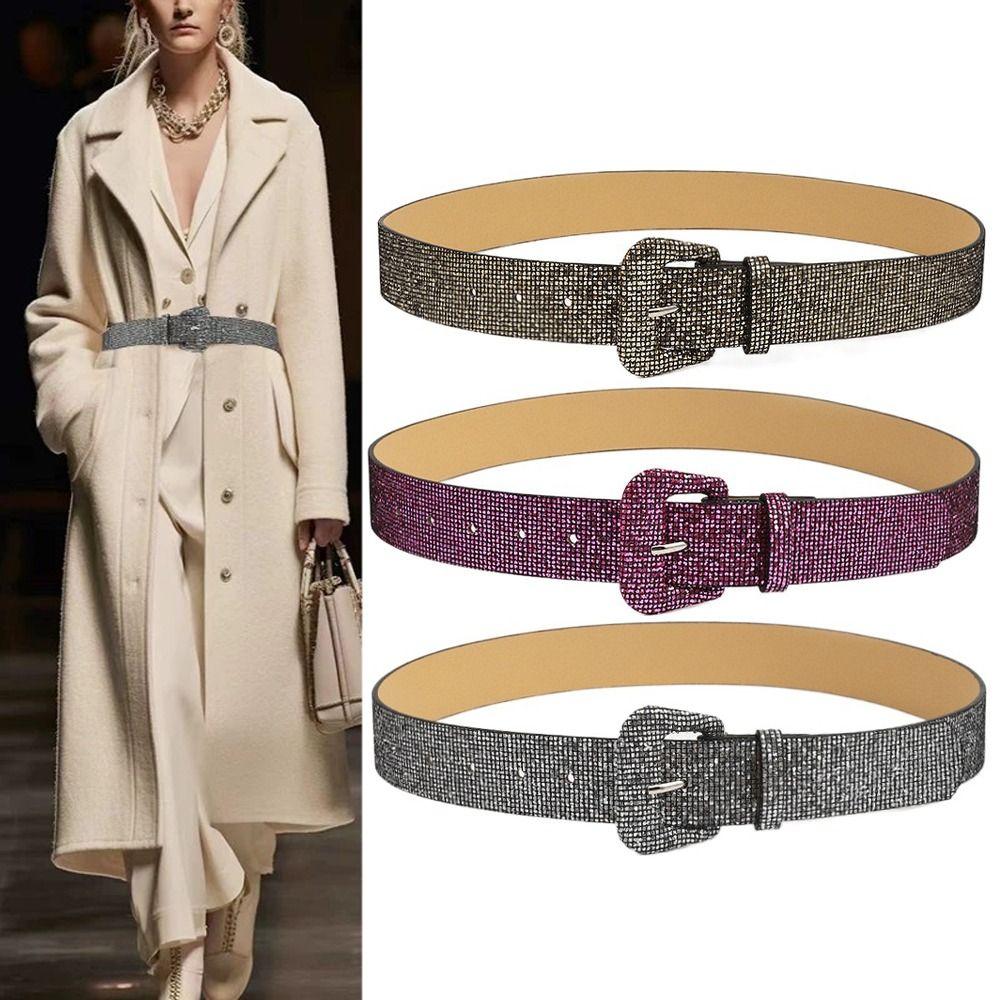 Широкий пояс с блестящими пайетками и металлической пряжкой Y2k, украшение на талию из стразов для женщин/девушек