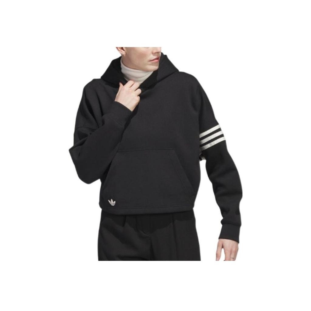 Adidas Укороченная толстовка с капюшоном с принтом трилистника в полоску Originals Campus 00s, женские топы, черные IB5922