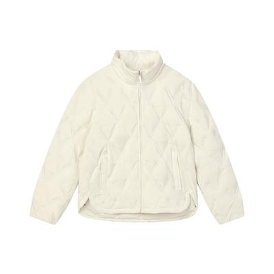 Изумрудный однотонный повседневный свободный пуховик с воротником-стойкой для женщин, куртка, туманно-лотосово-белый F11W344927F-IV