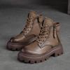 Johnature Women Boots Genuine Leather Winter Ziper Round Toe Women Shoes Sewing Handmade Retro Ankle Platform Boots