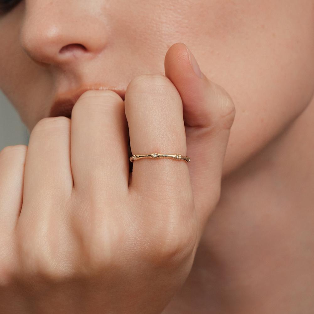 Lunne 14K Bamboo Diamond Ring (14K Gold) #Lcr07 (C Type)