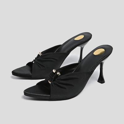 Модные новые дизайнерские плиссированные туфли-шлепанцы на низком каблуке с вырезами для женщин, модные женские летние туфли с острым носком для вечеринки