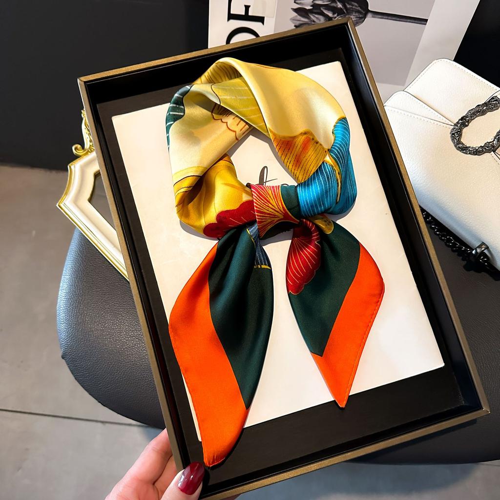 Spring And Summer Satin Long Scarf For Women Sunscreen Shawl Fashionable Beauty Scene Satin Long Scarf Versatile Travel Scarf