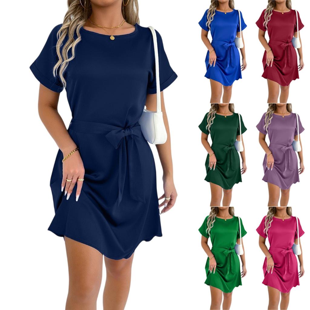 Short Sleeve Boho Dress For Women Casual Loose Fit Summer Sundress Floral Print Dress With Pockets