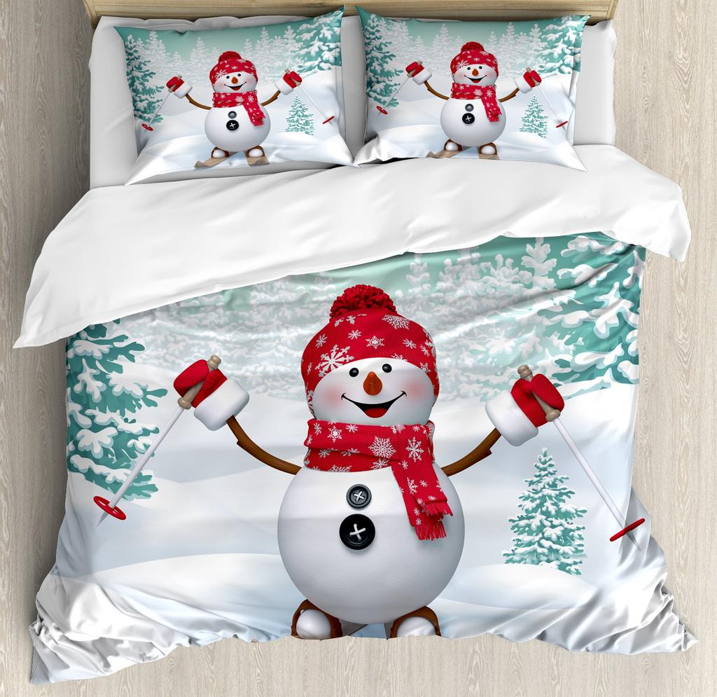 Snow Christmas Duvet Cover Set, Decorative 3 Piece Bedding Set With 2 Pillow Shams, Single King Queen Twin Size Bed Collection