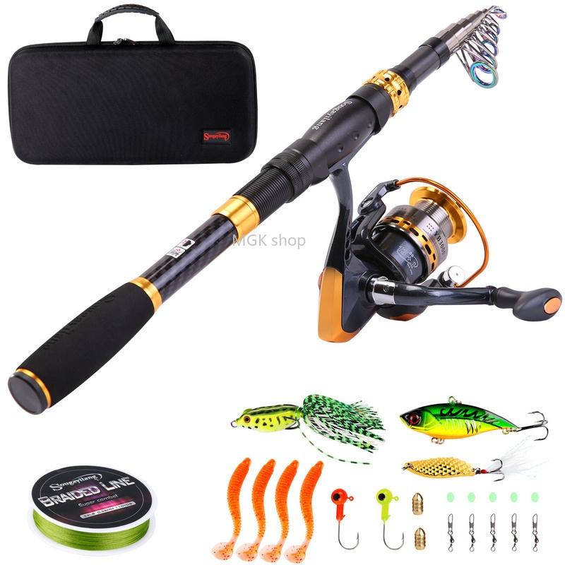 Набор приманок для удочки и катушки - телескопическая рыболовная сумка из углеродного волокна, набор рыболовных снастей