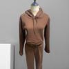 2 Pcs/Set Women Fall Hoodie Pants Set Long Sleeve Thick Hooded Short Top Drawstring Elastic Waist