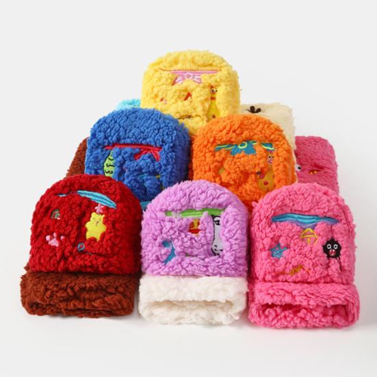 1 Pair Women Plush Fleece Socks Ultra Warm 3D Cartoon Embroidered Socks Elastic Fit Soft Thick Cozy Thermal Socks