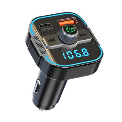 Автомобильное зарядное устройство с двумя портами и Bluetooth-совместимым передатчиком для быстрой зарядки мощностью 54 Вт, шумоподавлением CVC, дисплеем напряжения, голосовым помощником, автомобильным адаптером