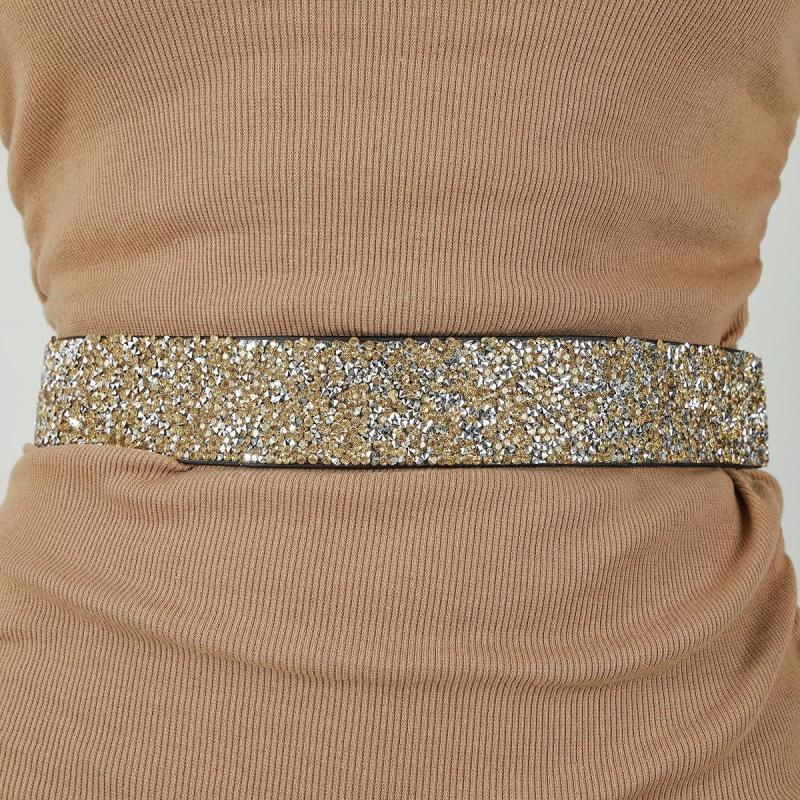 Shining RhineStone Sequin Corst Elastic Belt For Women Inlaid Imitation Diamond Elastic Belts Flash Colour Ladies Fashion Dress