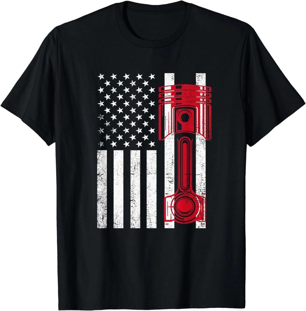 Car Enthusiast American Flag Piston Muscle Car Gift Unisex T-Shirt
