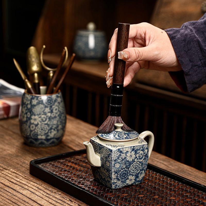 Винтажный набор для чайной церемонии из сине-белой керамики Six Gentlemen Tea Clip Brush Organizer Tea Accessories Set