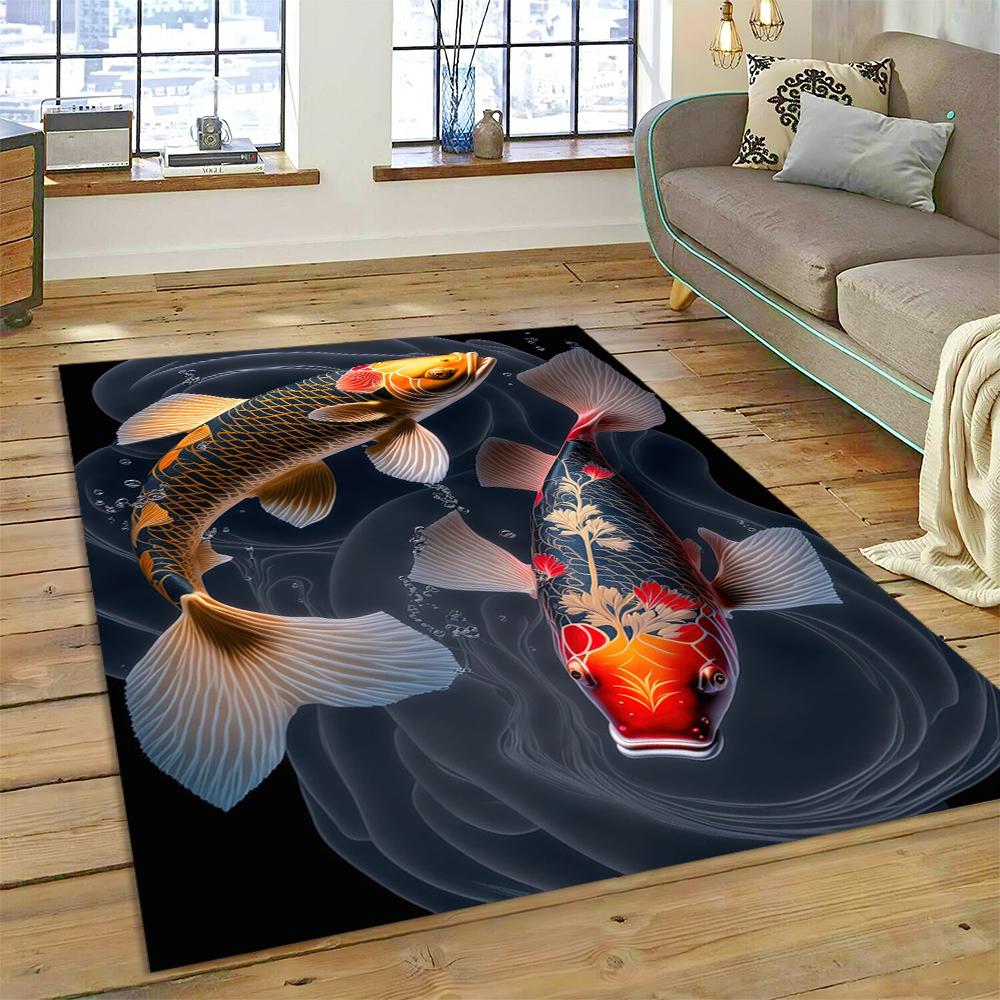 Koi Carp Naturalize Yin Yang Fish Cartoon Carpet Rug for Home Living Room Bedroom Sofa Doormat Decor,Kids Area Rug Non-slip Mat
