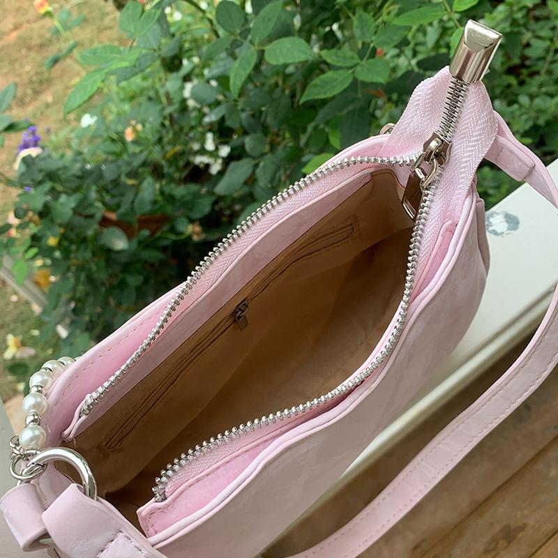 Korean Style Handheld Bag Fashion New Pearl Chain Bag Sweet and Cute Zipper Axillary Bags Women Solid Crossbody Bag Shoulder Bag