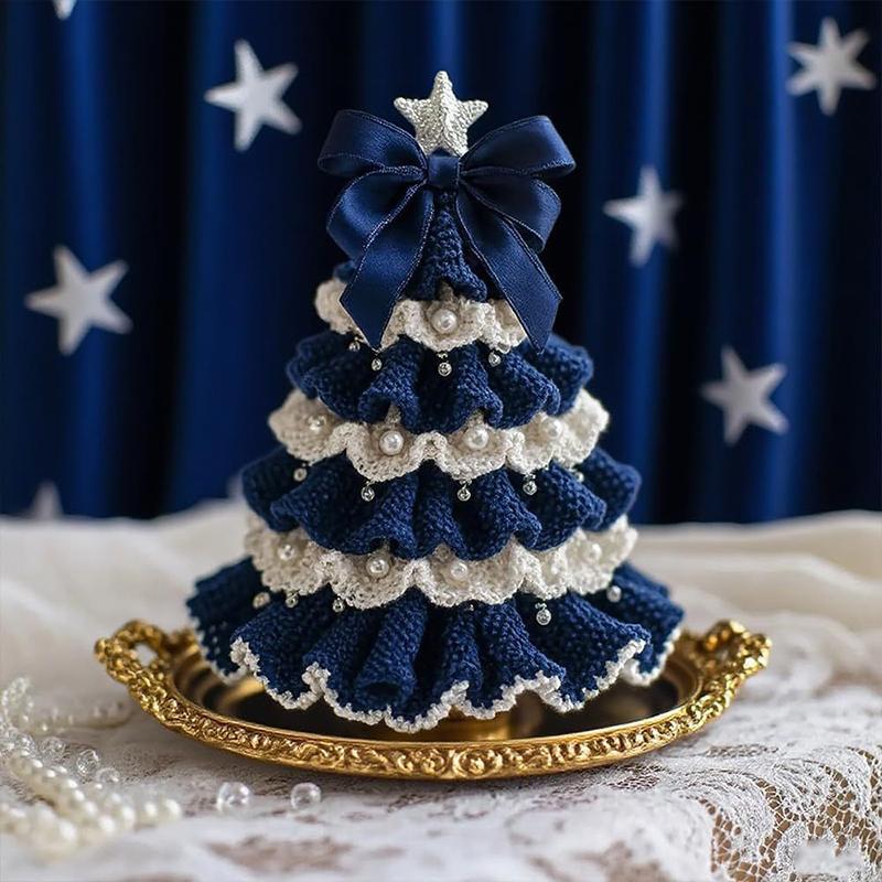 Набор для вязания крючком рождественской елки своими руками, Набор для праздничного декора ручной работы для начинающих, Бант на елку, Жемчужное украшение, Рождественская вечеринка