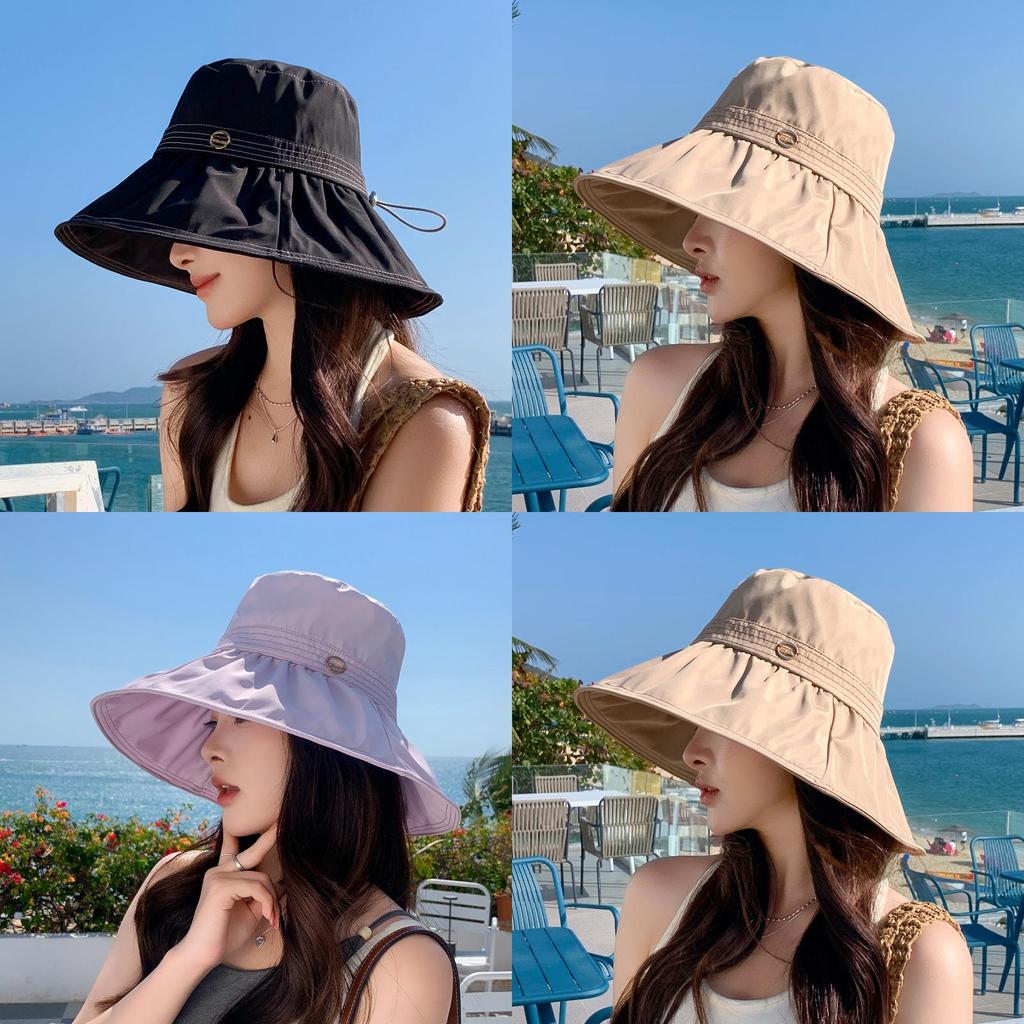 Summer Fashion Sun Hat For Women With Large Brim Breathable Polyester Sunshade Casual Outdoor Travel