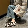 Fashion 2024 Fashion Furry Warm Women's Ballet Flats Low Heel Stretch Shoes Round Toe Women's Leopard Print Low Top Shoes