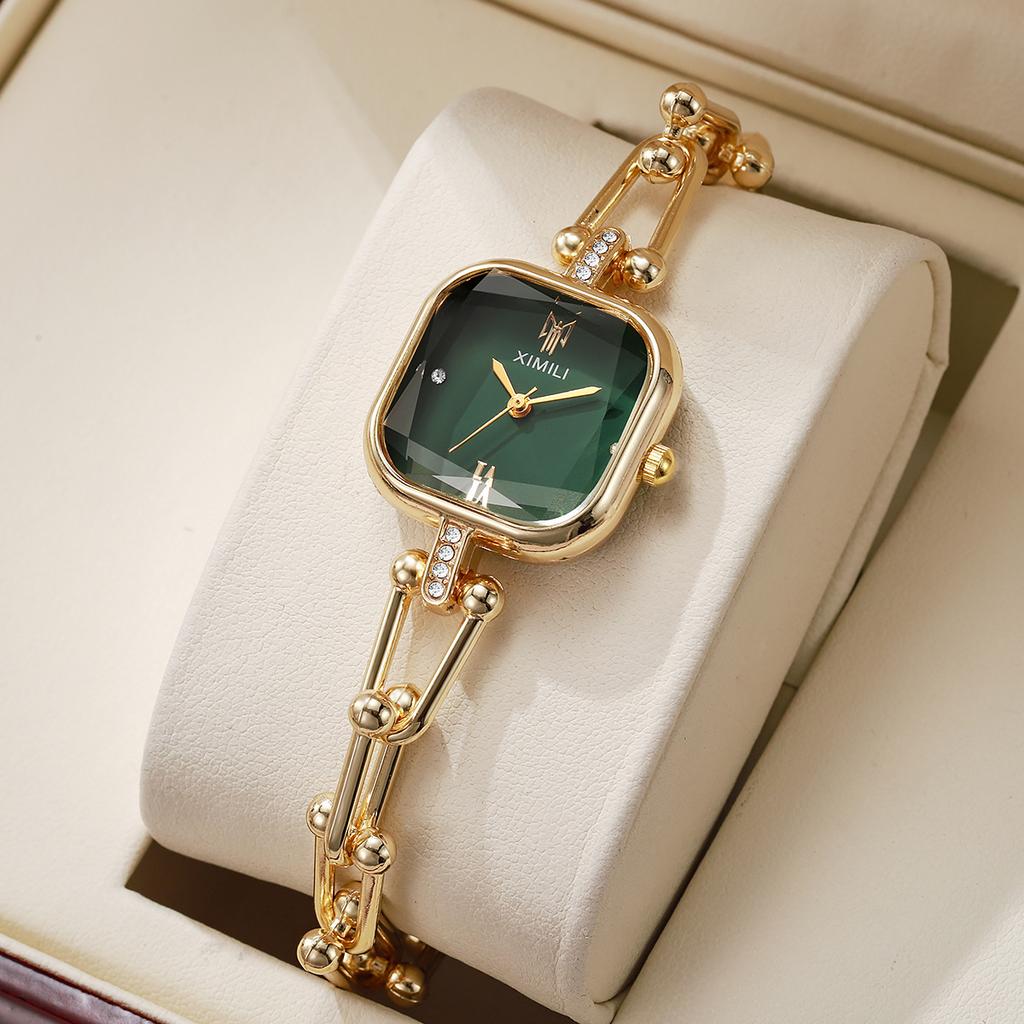 Light Luxury Small Square Elegant Diamond-Encrusted Niche Versatile Women'S Watch Small High-End Temperament Quartz Watch