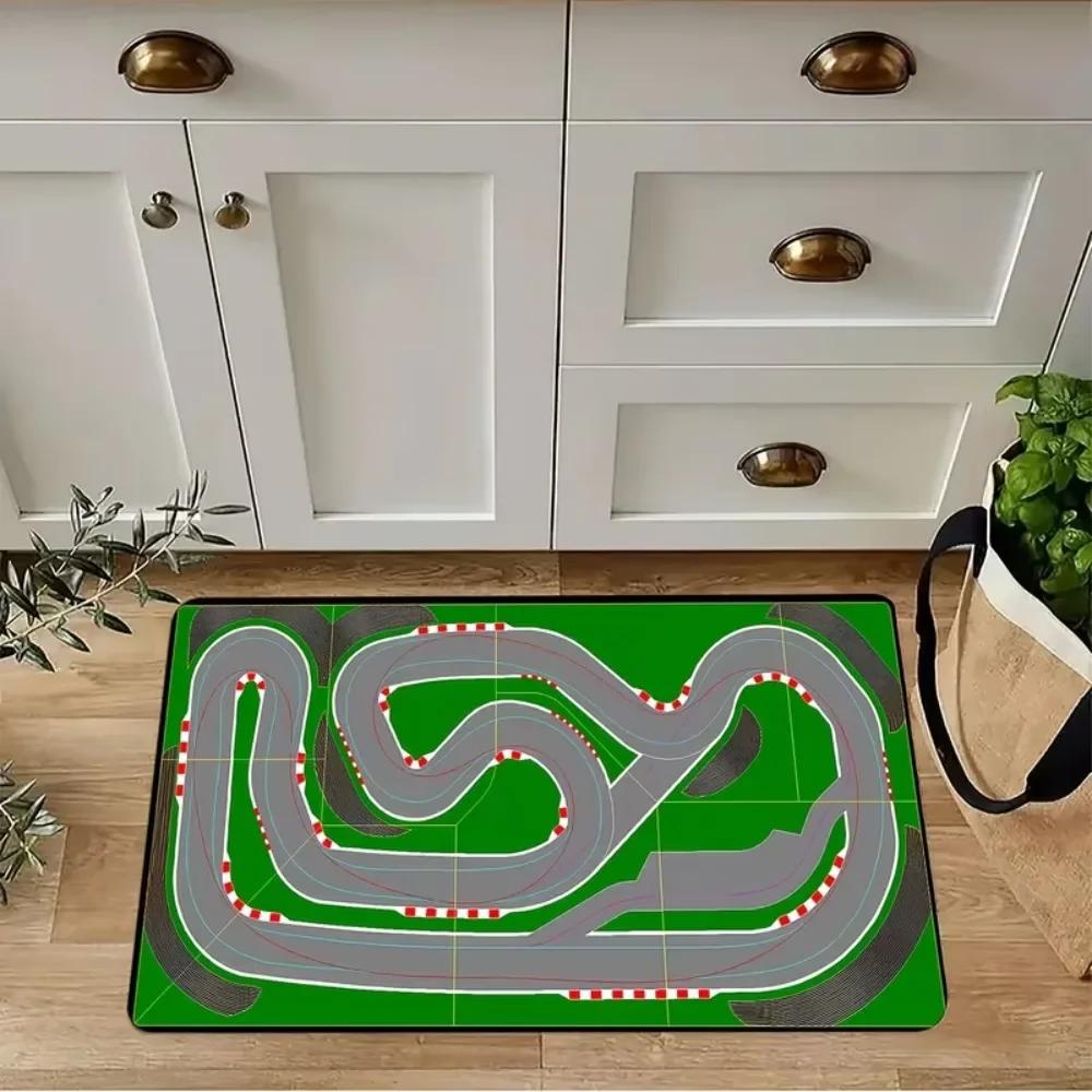 Modern Racing Track Mat - Machine Washable Entry Mat,Perfect Rugs for Living Room, Bedroom, Study, or Entryway Decor