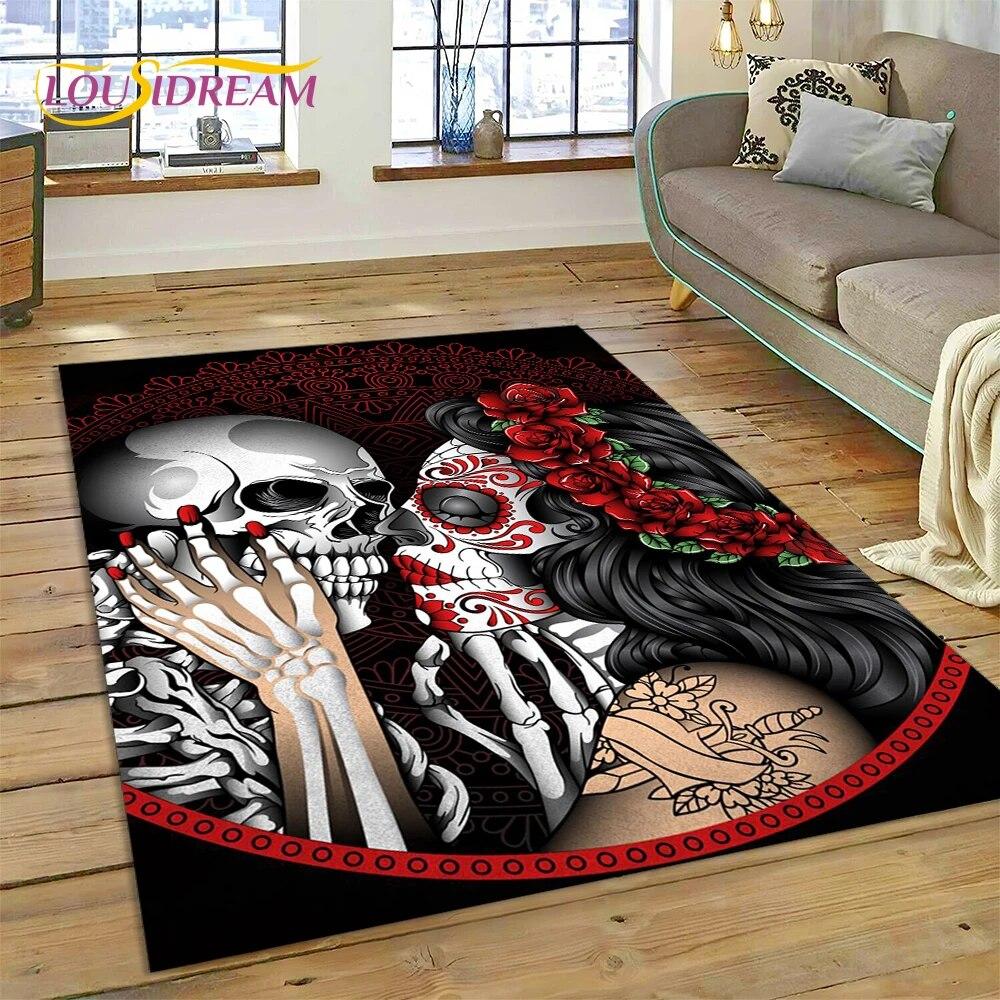 Horror Skull Girl Dead Gothic Undead Female Carpet Rug for Home Living Room Bedroom Sofa Doormat Decor,Kid Area Rug Non-slip Mat