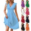 Women's Summer Lace V Neck Wrap Sundress Ruffle Sleeve Boho Floral Elastic Waist Cute Short Dresses