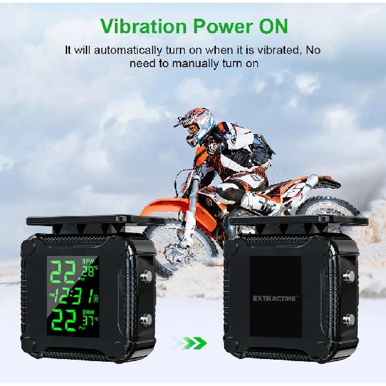 Extractme Tire Pressure Monitoring System Colorful Display Wireless TPMS Motorcycle Solar Charge Tyre Temperature Alarm Sensor