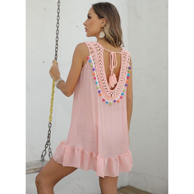 Женское пляжное платье без рукавов с кисточками и кисточками, сексуальное пляжное платье с открытой спиной и открытой спиной