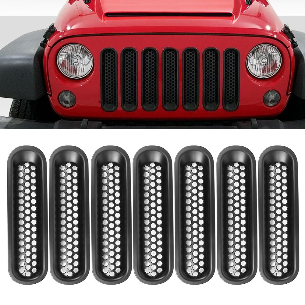 7pcs ABS Exterior Front Grilles Mesh Grill Fit For Jeep Wrangler 2007 2018 Black