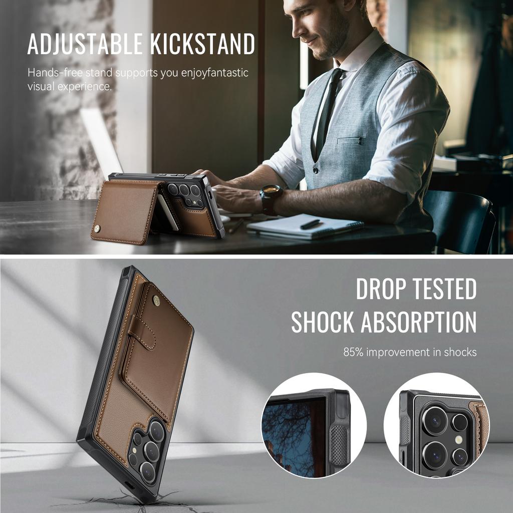 For Samsung Galaxy S26 Ultra Magnetic Case JEEHOOD J09 RFID Blocking Card Holder Leather Back Phone Cover